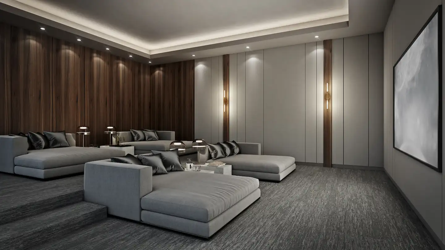 Theater room in a finished basement